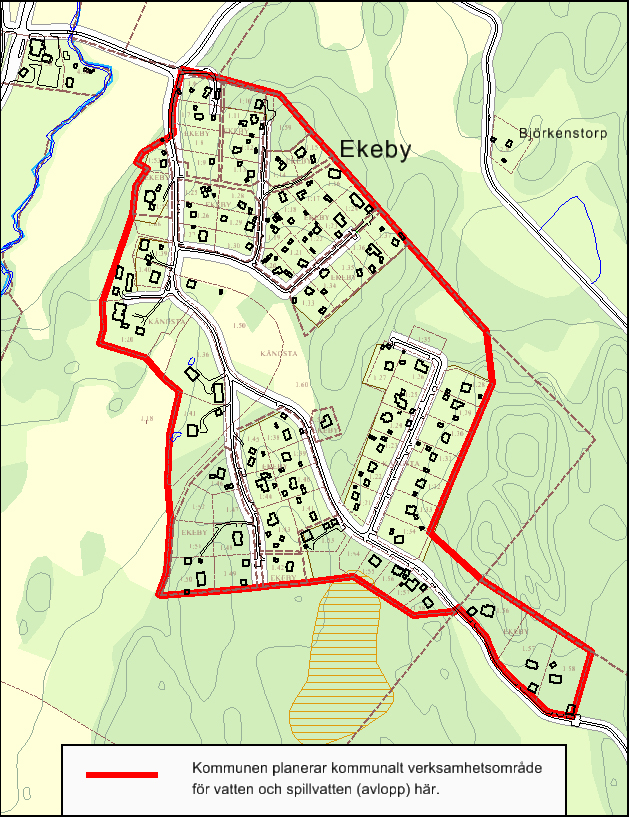 Karta över utbyggnadsområde i Ekeby