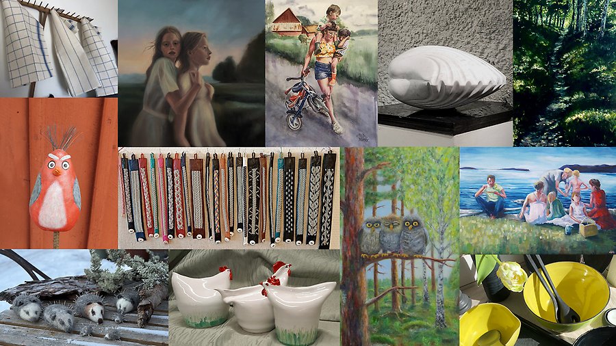 Collage med olika verk från konstnärer